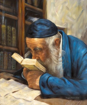 Religious Painting - old man reading Jewish
